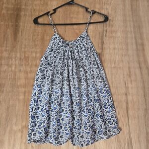 Floral Camisole Tank Top Womens Size S Blue Black Calico Pleated GAP Cami NWT